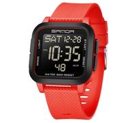 Square Men's Digital Watch Sports Military Watches for Men Multifunction Waterproof Wrist Watch Big Numbers Dial Large Face Outdoor Silicone Watch for Boy Student (Black red)