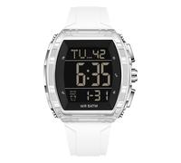 Square Men's Digital Watch Waterproof Sports Wristwatch for Men Fashion Big Number LED Alarm Men Watch with Silicon Strap (White)