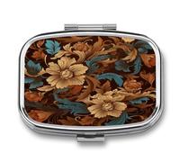 Square Metal Pill Box with 2 Compartments, Pocket Small Pill Case | Set of Ornate Floral Portable Mini Travel Pill Organizer with Mirror, Pill Container Holder for Vitamin Medicine