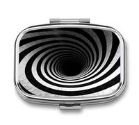 Square Metal Pill Case Compact Travel Pill Box with 2 Compartments | Portable Black And White Spiral Tunnel Pill Organizer for Purse Pocket Medicine Organizer Box Mini Pill Container Holder