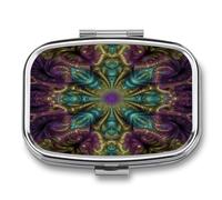 Square Metal Pill Case Compact Travel Pill Box with 2 Compartments | Portable Fractal Art Pill Organizer for Purse Pocket Medicine Organizer Box Mini Pill Container Holder