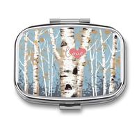 Square Metal Pill Case Compact Travel Pill Box with 2 Compartments | Portable Love Birch Tree Pill Organizer for Purse Pocket Medicine Organizer Box Mini Pill Container Holder