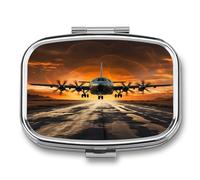 Square Metal Pill Case Compact Travel Pill Box with 2 Compartments | Portable Military Plane on Dusky Sky Pill Organizer for Purse Pocket Medicine Organizer Box Mini Pill Container Holder