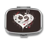 Square Metal Pill Case Compact Travel Pill Box with 2 Compartments | Portable Music Symbols Love Pill Organizer for Purse Pocket Medicine Organizer Box Mini Pill Container Holder