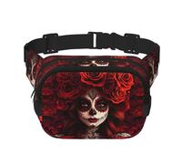 Square Mexico-Sugar-Skull-Rose Double-Layer Sport Fanny Pack Waist Pack Large Crossbody Waist Bag for Running Travel Walking