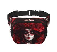 Square Mexico-Women-Sugar-Skull Double-Layer Sport Fanny Pack Waist Pack Large Crossbody Waist Bag for Running Travel Walking