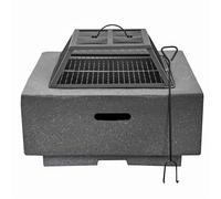 Square MgO Fire Pit with BBQ Grill, Safety Mesh Screen and Fire Poker - Dark Grey - DG193