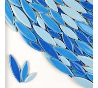 Square Mirror Tiles Sticker， Self Adhesive Mosaic Tiles Ceramic Petal Leaf DIY Multicolor 4mm Thickness 85g(Blue Mix 1)