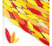 Square Mirror Tiles Sticker， Self Adhesive Mosaic Tiles Ceramic Petal Leaf DIY Multicolor 4mm Thickness 85g(Red Orange Yellow)