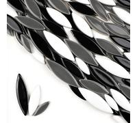 Square Mirror Tiles Sticker， Self Adhesive Mosaic Tiles Ceramic Petal Leaf DIY Multicolor 4mm Thickness 85g(Black White Grey)