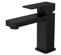 Balterley Bathroom Sink Taps, Mono Basin Mixer Tap with Push Button Waste, Single Lever Temperature Control Bathroom Tap, Square Body, Flat Square Tip Spout Taps - 50 x 166 x 151mm (Matt Black)