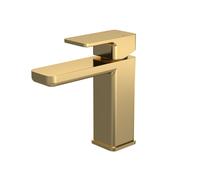 Balterley Bathroom Sink Taps, Mono Basin Mixer Tap with Push Button Waste, Single Lever Temperature Control Bathroom Tap, Square Body, Flat Square Tip Spout Taps - 50 x 152 x 160mm (Brushed Brass)