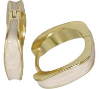 Square Mother of Pearl Inlay Hoop Earrings, Gold-Toned, French-Inspired Geometric Design