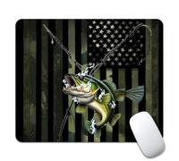 Square Mouse Pad Bass Fish American Flag,Gaming Mouse Pads for Desk,Soft Computer Waterproof Non-Slip Mouse Mat
