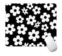 Square Mouse Pad Black White Flowers, Personalized Premium-Textured Custom Mouse Mat Design, Washable Mousepad Cloth, Non-Slip Rubber Base Computer Mouse Pads for Wireless Mouse