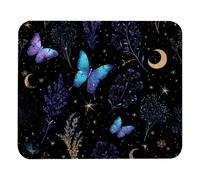 Square Mouse Pad, Boho Magic Space Moon Stars Herbs and Butterflies Washable Mouse Mats with Anti-Slip Rubber Base, Computer Mouse Pads for Wireless Mouse, Easy Gliding