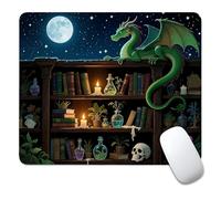 Square Mouse Pad Bookshelf Dragon, Personalized Premium-Textured Custom Mouse Mat Design, Washable Mousepad Cloth, Non-Slip Rubber Base Computer Mouse Pads for Wireless Mouse