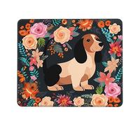 Square Mouse Pad Dachshund Floral Mouse Mat with Rubber Base Computer Mouse Pads for Wireless Mouse Non-Slip Mousepad for Laptop Office Desk Accessories Gaming Mousepad 8.3 x 10.3 in