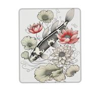 Square Mouse Pad Fish Japanese Carp Lotus Leaves Flower Mouse Mat with Non-Slip Rubber Base Custom Computer Mouse Pads for Wireless Mouses Laptop Office Desk Accessories Gaming Mousepad 10 x 12 inch