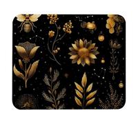 Square Mouse Pad, Golden Bee Honey Moon Plants Star and Flower Washable Mouse Mats with Anti-Slip Rubber Base, Computer Mouse Pads for Wireless Mouse, Easy Gliding
