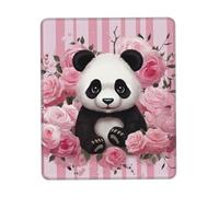 Square Mouse Pad Panda Rose Flowers Pink White Stripe Mouse Mat with Non-Slip Rubber Base Custom Computer Mouse Pads for Wireless Mouses Laptop Office Desk Accessories Gaming Mousepad 7 x 8.6 in