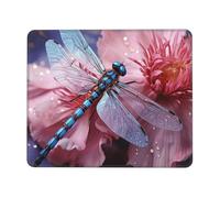 Square Mouse Pad Pink Flower and Blue Dragonfly Mouse Mat with Non-Slip Rubber Base Custom Computer Mouse Pads for Wireless Mouses Laptop Office Desk Accessories Gaming Mousepad 8.3 x 10.3 in