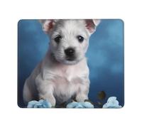 Square Mouse Pad Puppy Blue Rose Mouse Mat with Rubber Base Computer Mouse Pads for Wireless Mouse Non-Slip Mousepad for Laptop Office Desk Accessories Gaming Mousepad 7.9 x 9.5 in