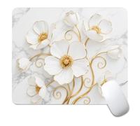 Square Mouse Pad White Marble Flowers, Personalized Premium-Textured Custom Mouse Mat Design, Washable Mousepad Cloth, Non-Slip Rubber Base Computer Mouse Pads For Wireless Mouse 7.9X9.4 Inch