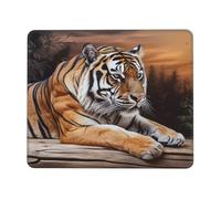 Square Mouse Pad with Non-Slip Rubber Base 8.3 x 10.3 in Mouse Mat with Stitched Edge Tiger Lying on Wood Gaming Mousepad for Wireless Mouse Computer Laptop Home Office Desk Pad