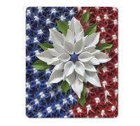Square Mouse Pad with Non-Slip Rubber Base America Patriotic Flower Mouse Mat with Stitched Edge Gaming Mousepad for Wireless Mouse Computer Laptop Home Office Desk Pad 18 * 22cm