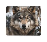 Square Mouse Pad with Non-Slip Rubber Base and Stitched Edges - Custom Lmage of Wolf in the Snow Mouse Pad for Desktop Laptop Supplies