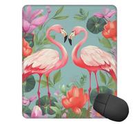 Square Mouse Pad with Non-Slip Rubber Base Flamingo Love Flowers Mouse Mat with Stitched Edge Gaming Mousepad for Wireless Mouse Computer Laptop Home Office Desk Pad11.8"x9.8"