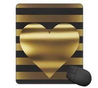 Square Mouse Pad with Non-Slip Rubber Base Gold Heart Stripe Mouse Mat with Stitched Edge Gaming Mousepad for Wireless Mouse Computer Laptop Home Office Desk Pad11.8"x9.8"