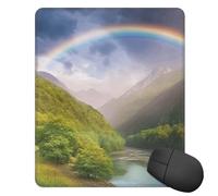 Square Mouse Pad with Non-Slip Rubber Base Mountain Valley with Rainbow Mouse Mat with Stitched Edge Gaming Mousepad for Wireless Mouse Computer Laptop Home Office Desk Pad 9.4"x7.9"