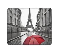Square Mouse Pad with Non-Slip Rubber Base Mouse Mat with Stitched Edge Eiffel Tower Paris Street Red Umbrella Gaming Mousepad for Wireless Mouse Computer Laptop Home Office Desk Pad 9.4"x7.9"