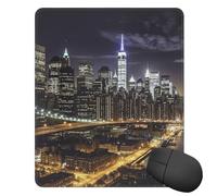 Square Mouse Pad with Non-Slip Rubber Base New York Night Mouse Mat with Stitched Edge Gaming Mousepad for Wireless Mouse Computer Laptop Home Office Desk Pad11.8"x9.8"