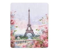 Square Mouse Pad with Non-Slip Rubber Base Paris Eiffel Tower with Flowers Mouse Mat with Stitched Edge Gaming Mousepad for Wireless Mouse Computer Laptop Home Office Desk Pad 18 * 22cm