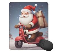Square Mouse Pad with Non-Slip Rubber Base Santa Claus on Scooter Mouse Mat with Stitched Edge 10" x 12" Gaming Mousepad for Wireless Mouse Computer Laptop Home Office Desk Pad