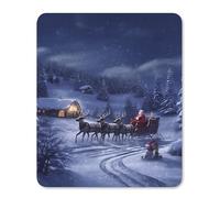 Square Mouse Pad with Non-Slip Rubber Base Snow Night Santa and Deer Mouse Mat with Stitched Edge Gaming Mousepad for Wireless Mouse Computer Laptop Home Office Desk Pad 25 * 30cm