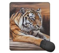 Square Mouse Pad with Non-Slip Rubber Base Tiger Lying on Wood Mouse Mat with Stitched Edge Gaming Mousepad for Wireless Mouse Computer Laptop Home Office Desk Pad 9.4"x7.9"