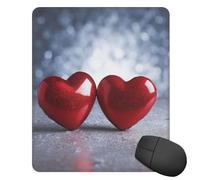 Square Mouse Pad with Non-Slip Rubber Base Two Red Hearts Mouse Mat with Stitched Edge Gaming Mousepad for Wireless Mouse Computer Laptop Home Office Desk Pad 9.4"x7.9"
