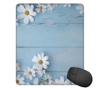 Square Mouse Pad with Non-Slip Rubber Base White Flowers Light Blue Wood Mouse Mat with Stitched Edge 10" x 12" Gaming Mousepad for Wireless Mouse Computer Laptop Home Office Desk Pad