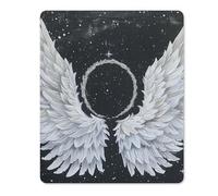 Square Mouse Pad with Non-Slip Rubber Base White Wings with Halo Mouse Mat with Stitched Edge Gaming Mousepad for Wireless Mouse Computer Laptop Home Office Desk Pad 18 * 22cm