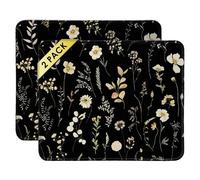 Square Mouse Pad with Stitched Edge, Premium Mousepad Washable Cloth. Computer Mouse Pad with Non-Slip Rubber Base, Mouse Pads for Computers Laptop Mouse 9.25x7.75x0.12 inch-Midnight Botanical-2 Pack