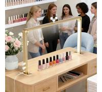 Square Nail Tech Lamp, Tri-Fold Nail Tech Light 420 LED Beads, 3000K-6000K LED Manicure Lamp with Phone Stand for Lash Beauty Tattoos Crafts(Gold)