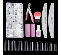 Square Nail Tips, Venares Half Fake Nails Tips Square 500Pcs 10 Size Fake Nails Short with Glue Nails Files Nail Buffer Blocks Nail Brush Nail