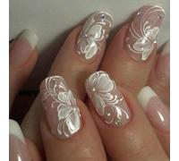 Square Nails Tips Flower Fake Glues on Stick on Press on Artificial False for Womens Girls Acrylic Glues on Nail for Women Clear