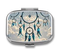 Square Native Dream Catcher Pill Organizer Pill Box 3 Compartment Portable Travel Medicine Case Daily Mini Compact Medicine Container Storage Vitamin Supplement Dispenser