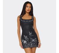 Square Neck Midnight Graphic Print Mini Bodycon Dress In Black Glitter, Women's Size UK 8