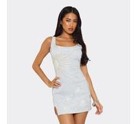 Square Neck Midnight Graphic Print Mini Bodycon Dress In Silver Glitter, Women's Size UK 6